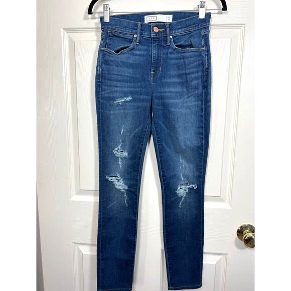 AYR Denim High Rise Skinny Leg Jeans Distressed Medium Blue Wash Capsule Easy - Picture 1 of 8